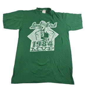 VINTAGE LARRY BIRD 1984 M.V.P. Green Small shirt Single Stitch Sportswear